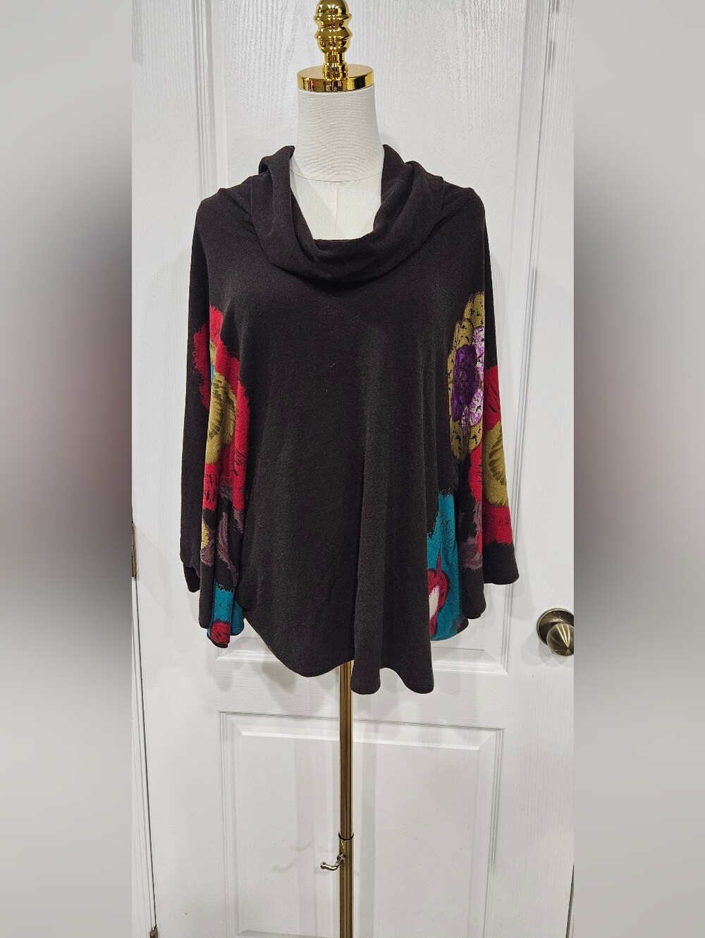 Style & Co. Black Cowl Neck Sweater with Multicolor Floral Panels